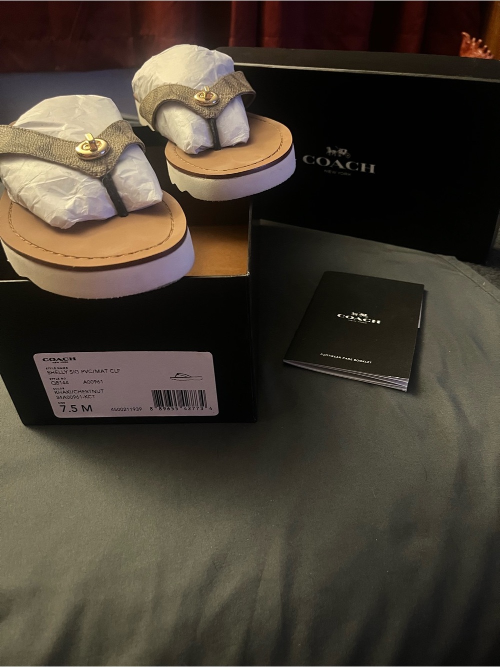 Women’s Coach Tan Leather Thong Sandals with White Platform Soles
